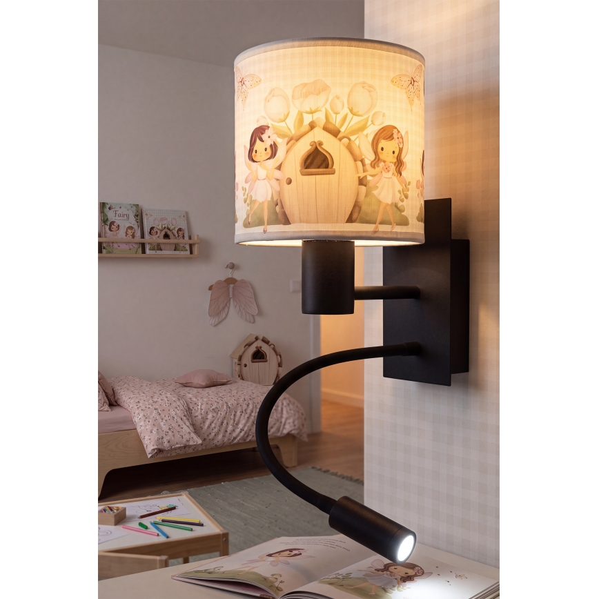 Brilagi - BOBO LED fleksibel væglampe til børn 1xE27/25W/230V + LED/3W sort/hvid/lyserød/feer