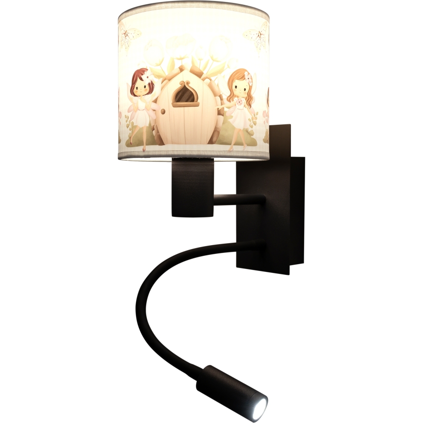 Brilagi - BOBO LED fleksibel væglampe til børn 1xE27/25W/230V + LED/3W sort/hvid/lyserød/feer