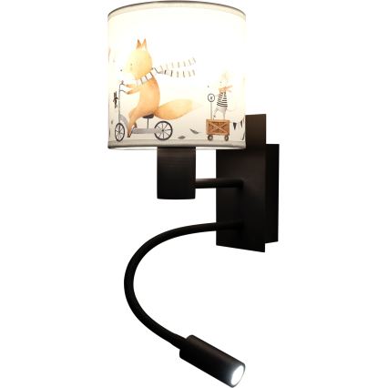 Brilagi - LED fleksibel væglampe til børn BOBO 1xE27/25W/230V + LED/3W sort/hvid/med dyremotiv