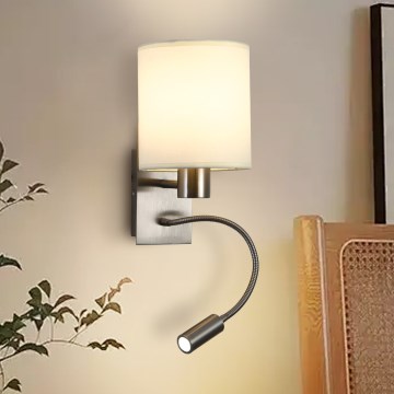 Brilagi - Fleksibel LED væglampe NUBILA 1xE27/25W/230V + LED/3W mat krom/cremefarvet