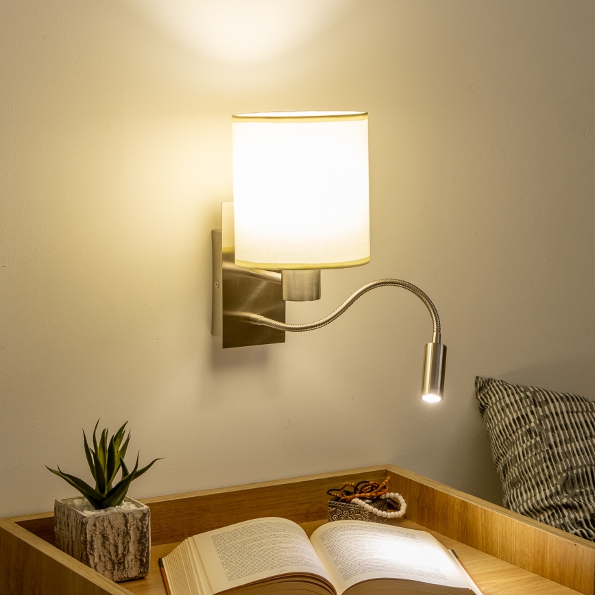 Brilagi - Fleksibel LED væglampe NUBILA 1xE27/25W/230V + LED/3W mat krom/cremefarvet