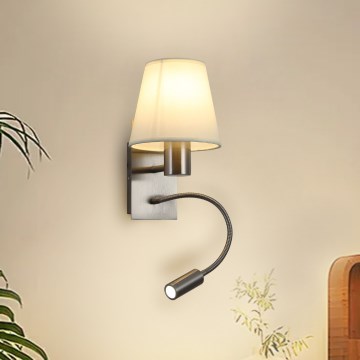 Brilagi - Fleksibel LED væglampe NUBILA 1xE27/25W/230V + LED/3W mat krom/cremefarvet
