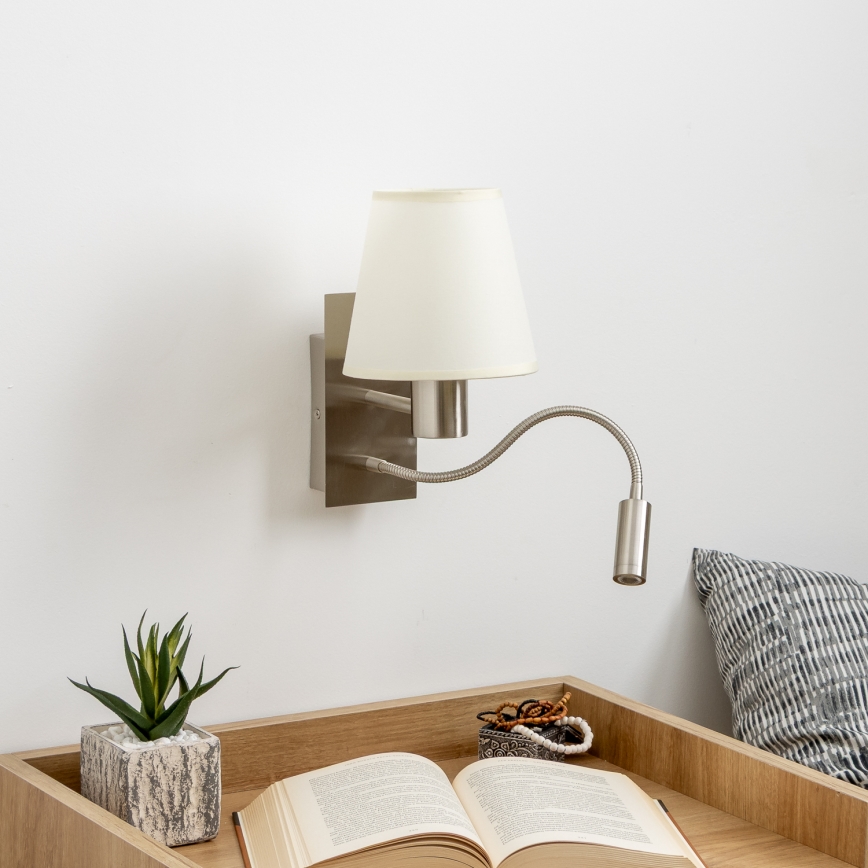 Brilagi - Fleksibel LED væglampe NUBILA 1xE27/25W/230V + LED/3W mat krom/cremefarvet