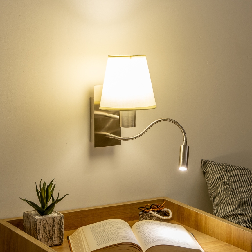 Brilagi - Fleksibel LED væglampe NUBILA 1xE27/25W/230V + LED/3W mat krom/cremefarvet