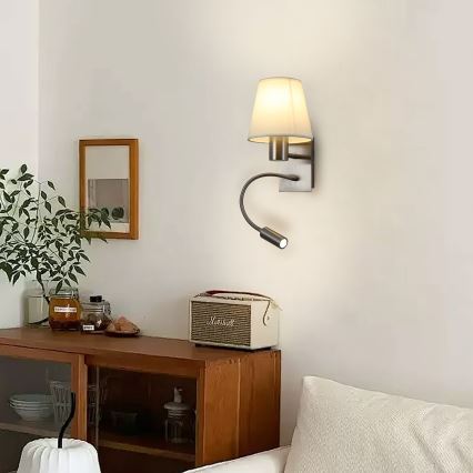Brilagi - Fleksibel LED væglampe NUBILA 1xE27/25W/230V + LED/3W mat krom/cremefarvet