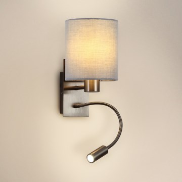 Brilagi - Fleksibel LED væglampe NUBILA 1xE27/25W/230V + LED/3W mat krom/grå