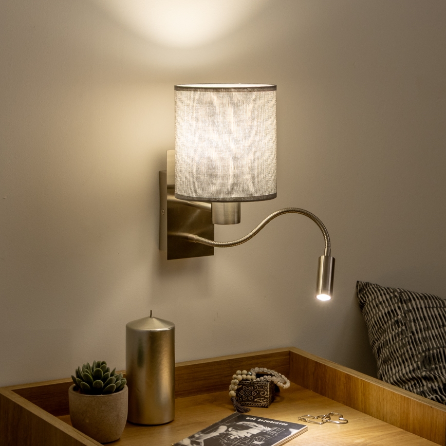 Brilagi - Fleksibel LED væglampe NUBILA 1xE27/25W/230V + LED/3W mat krom/grå