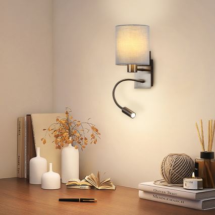 Brilagi - Fleksibel LED væglampe NUBILA 1xE27/25W/230V + LED/3W mat krom/grå