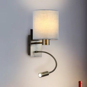 Brilagi - Fleksibel LED væglampe NUBILA 1xE27/25W/230V + LED/3W messing/cremefarvet