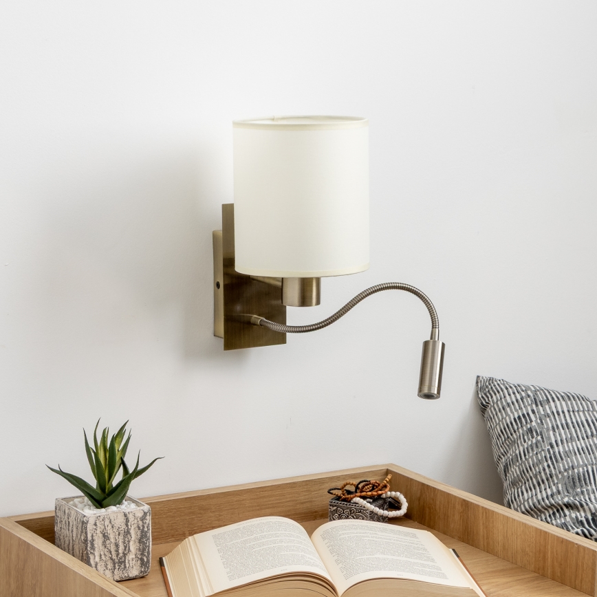 Brilagi - Fleksibel LED væglampe NUBILA 1xE27/25W/230V + LED/3W messing/cremefarvet