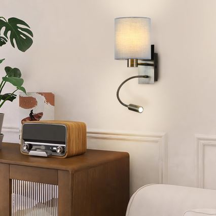 Brilagi - Fleksibel LED væglampe NUBILA 1xE27/25W/230V + LED/3W messing/cremefarvet