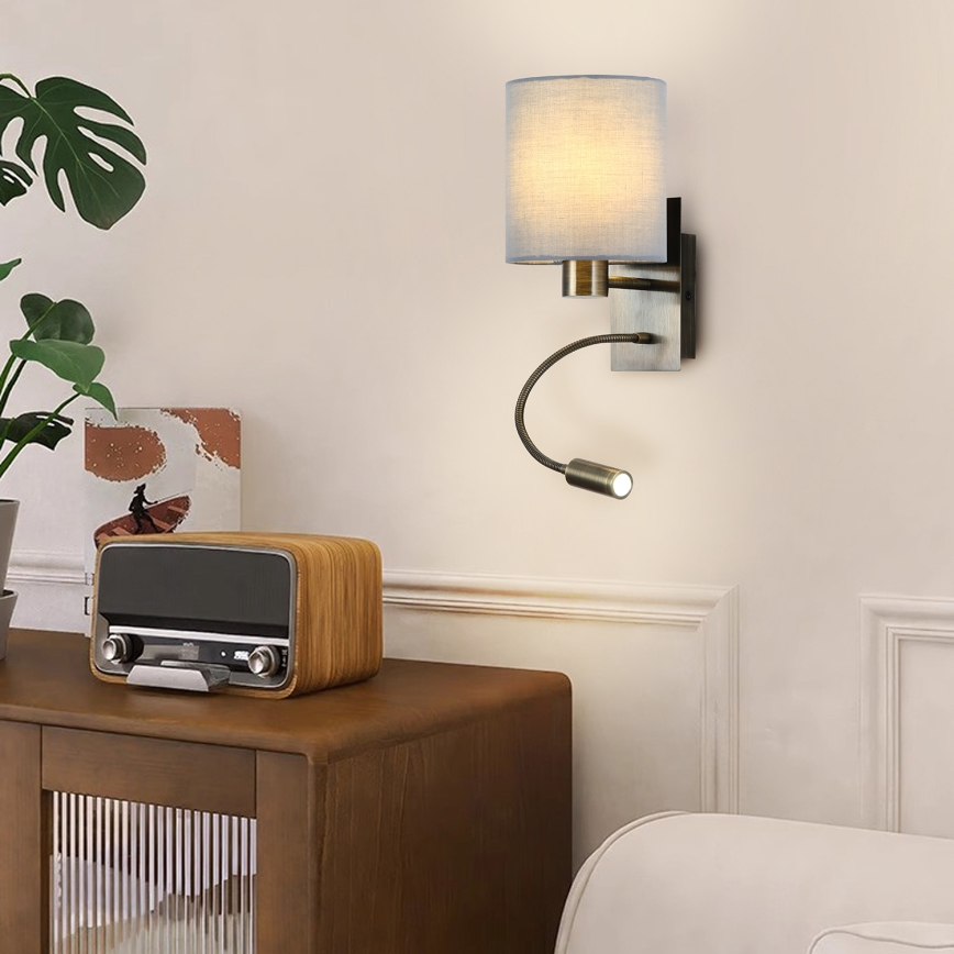 Brilagi - Fleksibel LED væglampe NUBILA 1xE27/25W/230V + LED/3W messing/cremefarvet