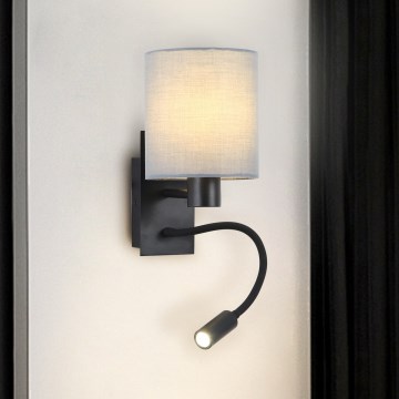 Brilagi - Fleksibel LED væglampe NUBILA 1xE27/25W/230V + LED/3W sort/grå