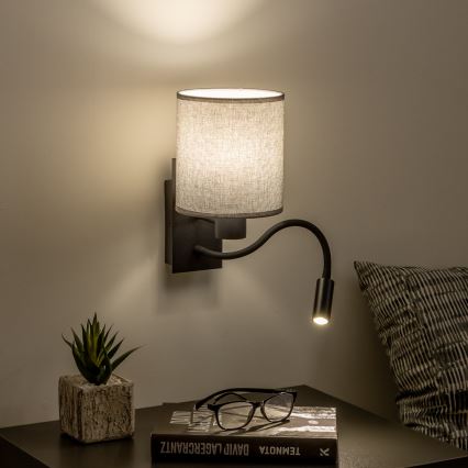 Brilagi - Fleksibel LED væglampe NUBILA 1xE27/25W/230V + LED/3W sort/grå