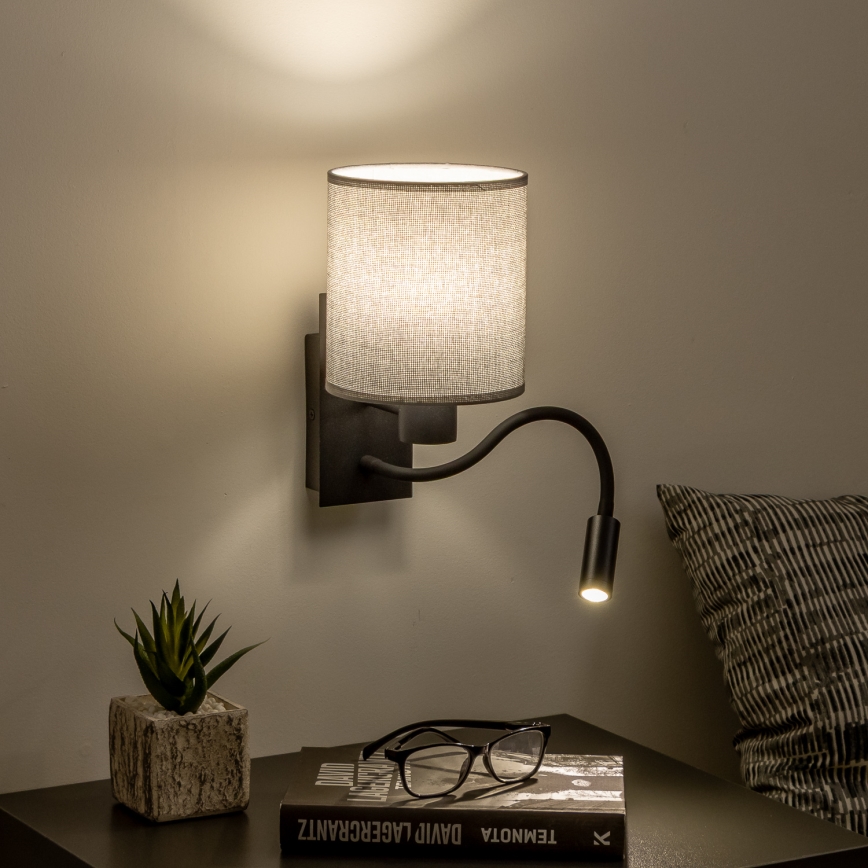 Brilagi - Fleksibel LED væglampe NUBILA 1xE27/25W/230V + LED/3W sort/grå