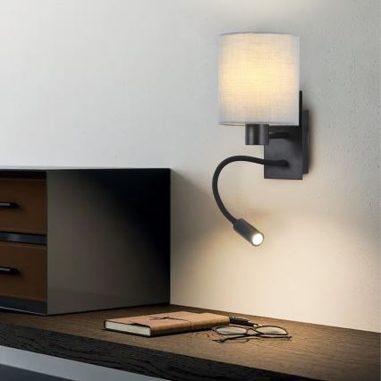 Brilagi - Fleksibel LED væglampe NUBILA 1xE27/25W/230V + LED/3W sort/grå