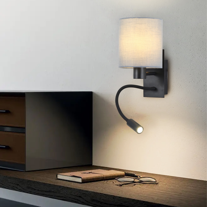 Brilagi - Fleksibel LED væglampe NUBILA 1xE27/25W/230V + LED/3W sort/grå