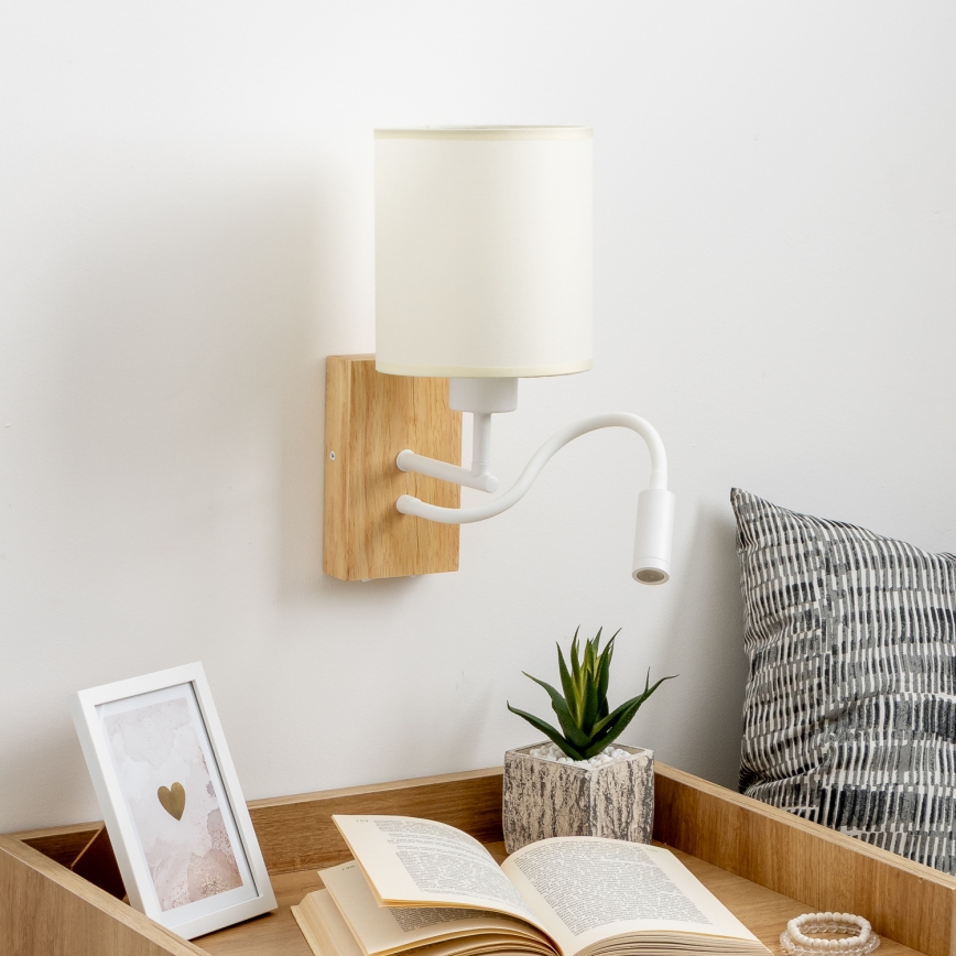 Brilagi - Fleksibel LED væglampe NUBILA WOOD 1xE27/25W/230V + LED/3W eg/hvid/cremefarvet
