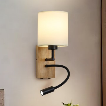 Brilagi - Fleksibel LED væglampe NUBILA WOOD 1xE27/25W/230V + LED/3W eg/sort/cremefarvet