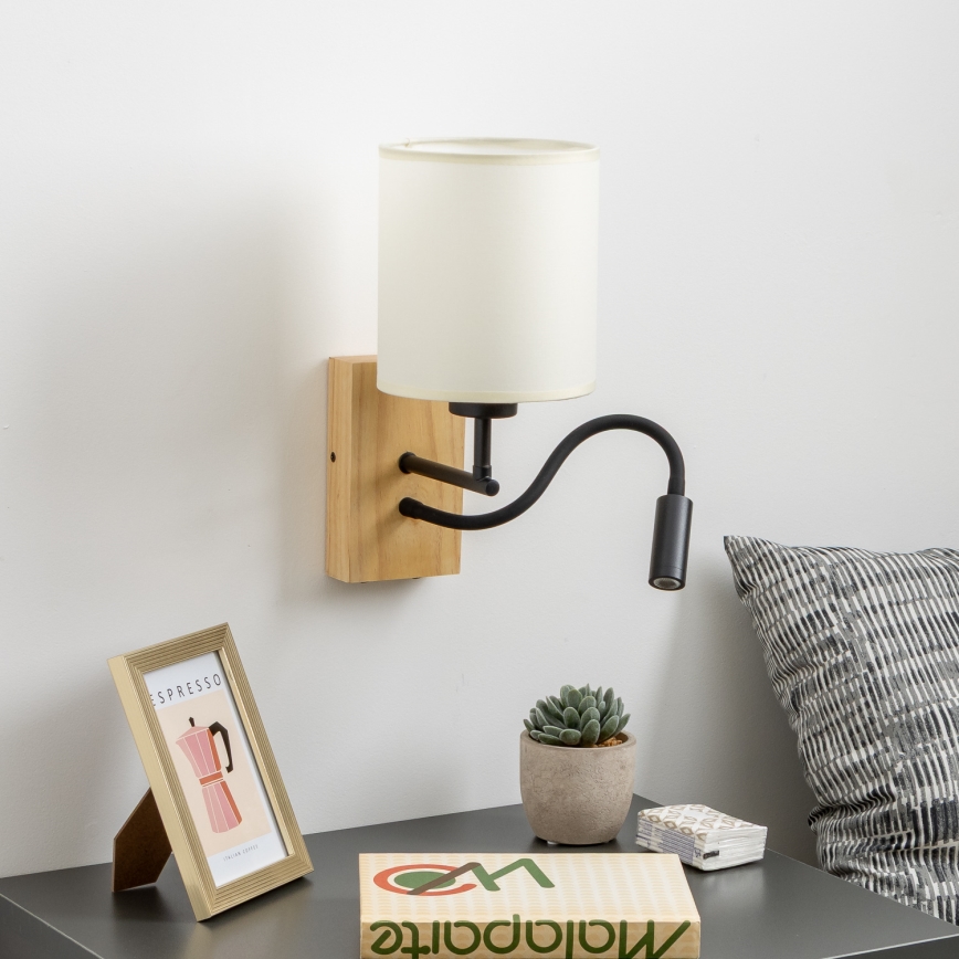Brilagi - Fleksibel LED væglampe NUBILA WOOD 1xE27/25W/230V + LED/3W eg/sort/cremefarvet