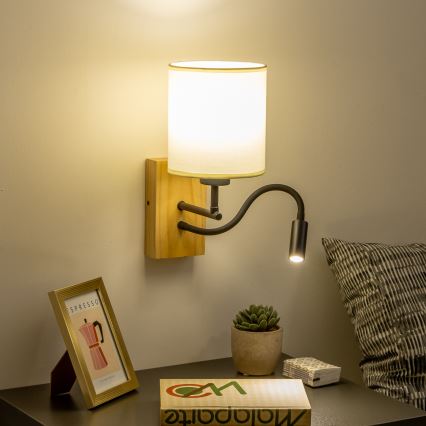 Brilagi - Fleksibel LED væglampe NUBILA WOOD 1xE27/25W/230V + LED/3W eg/sort/cremefarvet