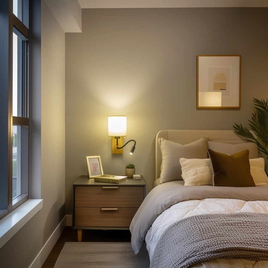 Brilagi - Fleksibel LED væglampe NUBILA WOOD 1xE27/25W/230V + LED/3W eg/sort/cremefarvet