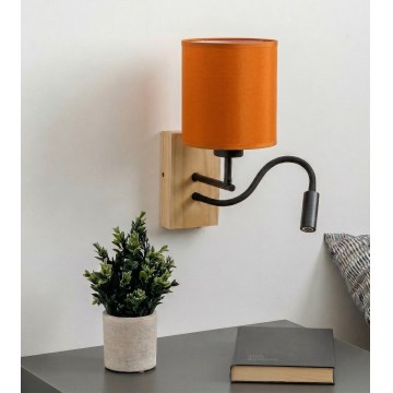 Brilagi - Fleksibel LED-væglampe NUBILA WOOD 1xE27/25W/230V + LED/3W eg/sort/orange