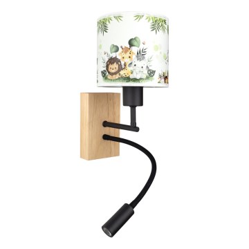 Brilagi - Fleksibel LED-væglampe til børn BOBO WOOD 1xE27/25W/230V + LED/3W eg/sort/hvid/grøn/jungle