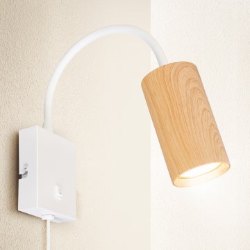 Brilagi - Fleksibel væglampe med afbryder SELE 1xGU10/30W/230V hvid/eg-dekor
