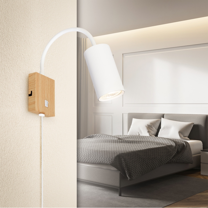 Brilagi - Fleksibel væglampe med afbryder SELE 1xGU10/30W/230V hvid/egdekoration
