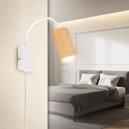 Brilagi - Fleksibel væglampe SELE 1xGU10/30W/230V hvid/egetræsdekor