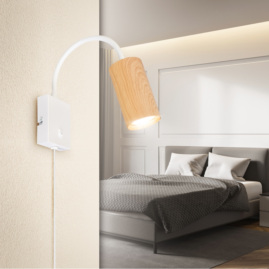 Brilagi - Fleksibel væglampe SELE 1xGU10/30W/230V hvid/egetræsdekor