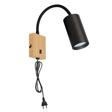 Brilagi - Justerbar væglampe med afbryder SELE 1xGU10/30W/230V sort/eg-dekor