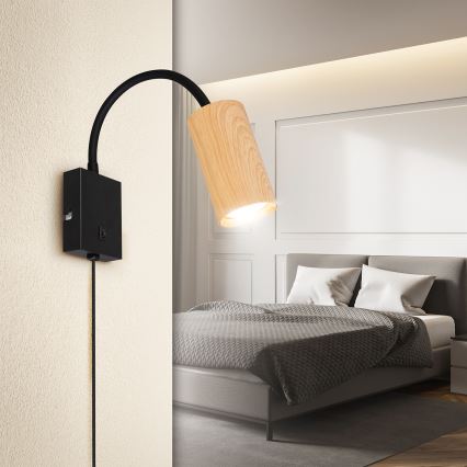 Brilagi - Fleksibel væglampe med afbryder SELE 1xGU10/30W/230V sort/egedekor