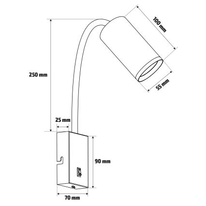 Brilagi - Fleksibel væglampe med afbryder SELE 1xGU10/30W/230V sort/egedekor