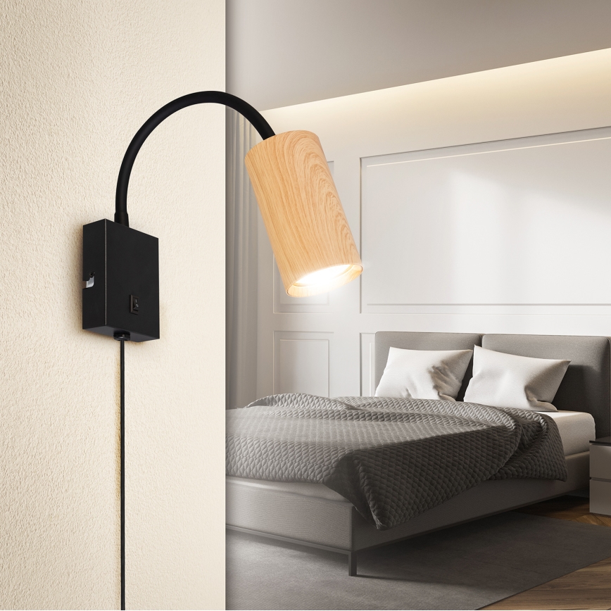 Brilagi - Fleksibel væglampe SELE 1xGU10/30W/230V sort/egetræsdekor