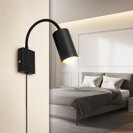 Brilagi - Fleksibel væglampe med afbryder SELE 1xGU10/30W/230V sort/guld
