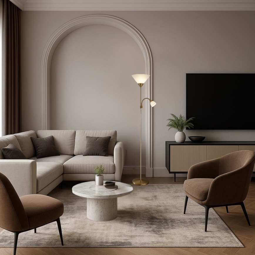 Brilagi - Gulvlampe ARIANA 1xE27/100W/230V + 1xE14/25W guldfarvet