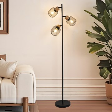 Brilagi - Gulvlampe BASKLITE 3xE14/15W/230V gummitræ/sort