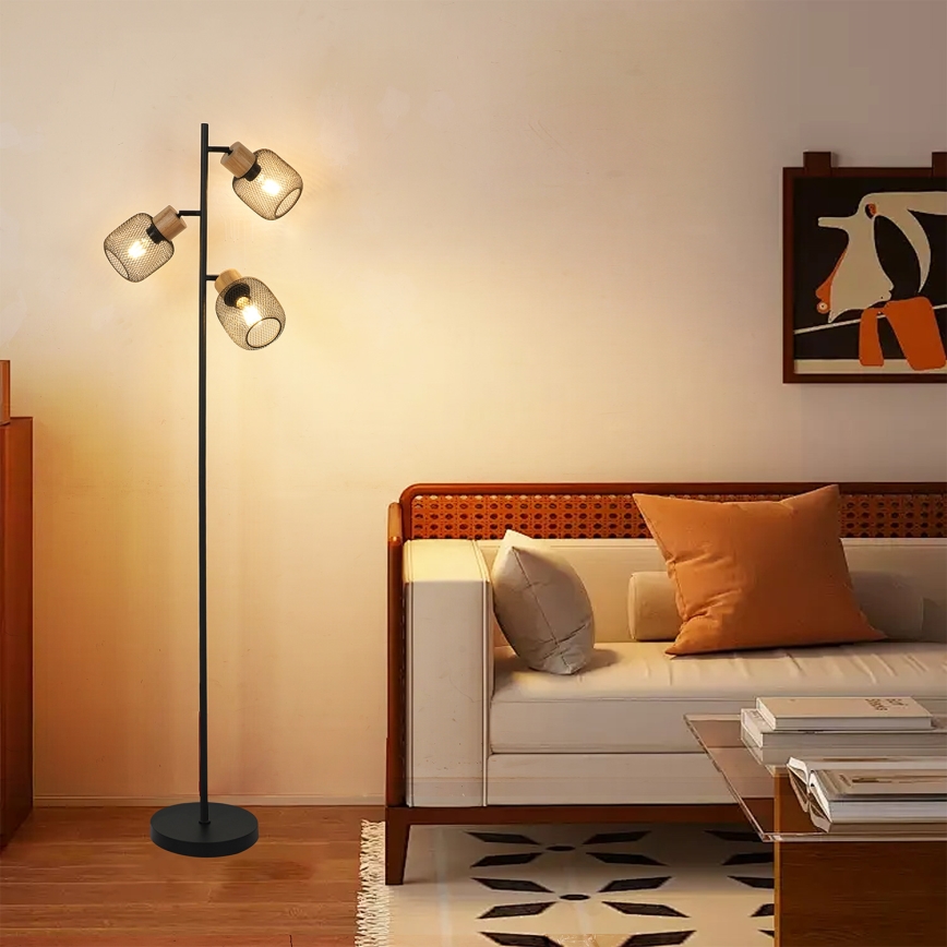 Brilagi - Gulvlampe BASKLITE 3xE27/15W/230V gummitræ/sort