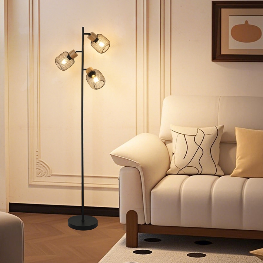 Brilagi - Gulvlampe BASKLITE 3xE27/15W/230V gummitræ/sort