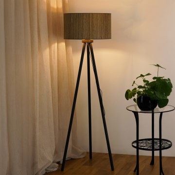 Brilagi - Gulvlampe BOSTON ROLLER 1xE27/15W/230V strå brun/guldfarvet