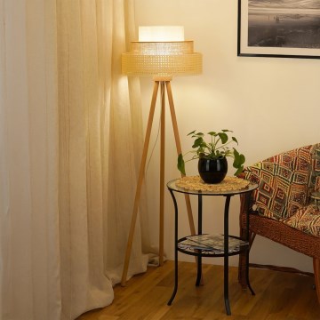 Brilagi - Gulvlampe CEDAR LUNETA 1xE27/15W/230V rattan/brun/kremet