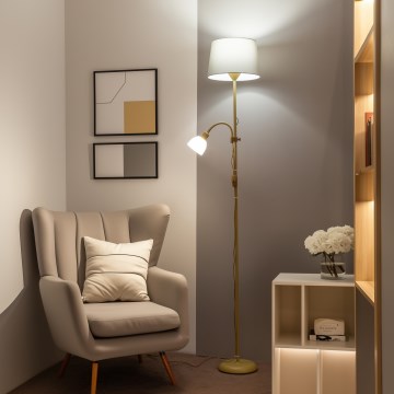 Brilagi - Gulvlampe CERIA 1xE27/100W/230V + 1xE14/25W guld/grå