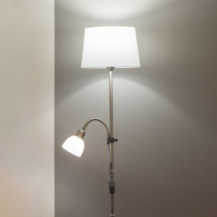 Brilagi - Gulvlampe CERIA 1xE27/100W/230V + 1xE14/25W mat krom/hvid