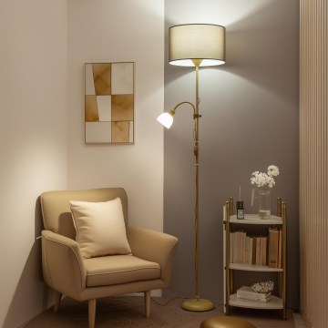 Brilagi - Gulvlampe CERIA 2-i-1 1xE27/100W/230V + 1xE14/25W guld/brun