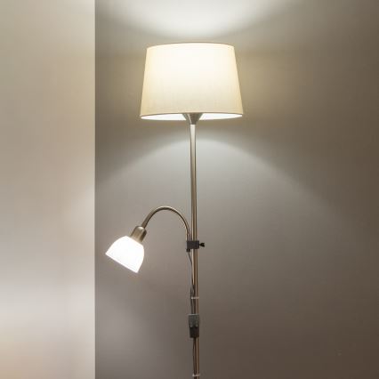 Brilagi - Gulvlampe CERIA 2-i-1 1xE27/100W/230V + 1xE14/25W mat krom/beige