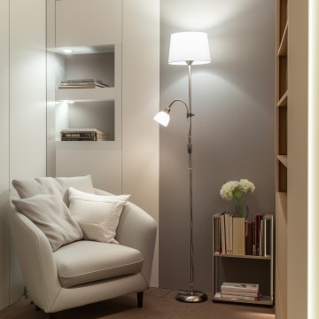 Brilagi - Gulvlampe CERIA 2 i 1 1xE27/100W/230V + 1xE14/25W mat krom/hvid