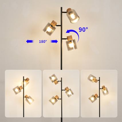 Brilagi - Gulvlampe HYGGE 3xE14/15W/230V gummitræ/røget