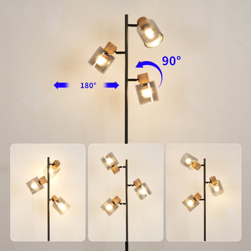 Brilagi - Gulvlampe HYGGE 3xE14/15W/230V gummitræ/røget